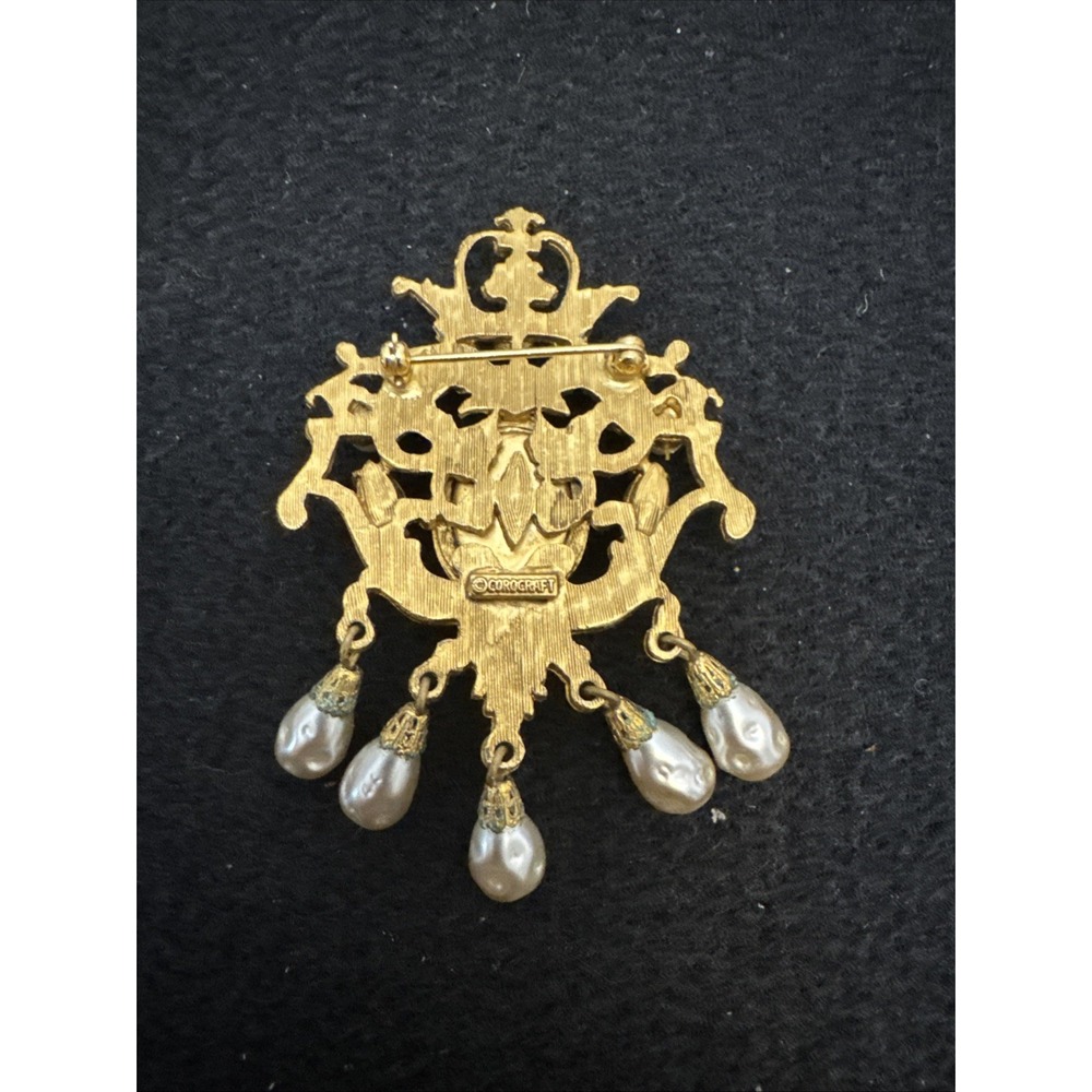 Coro Craft Rare Victorian Revival 1940's Gold Tone Brooch Faux Amethyst Baroque - Picture 6 of 9